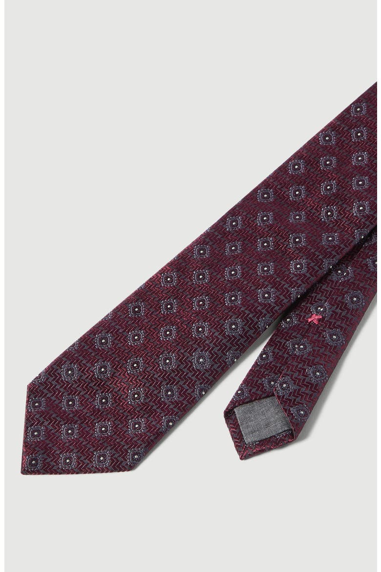 Silk tie with geometric pattern, Alternate, color, Burgundy