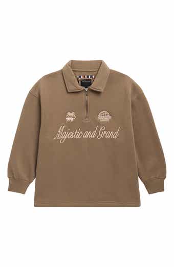 DENIM AND FLOWER Kids' Embroidered Quarter Zip Pullover