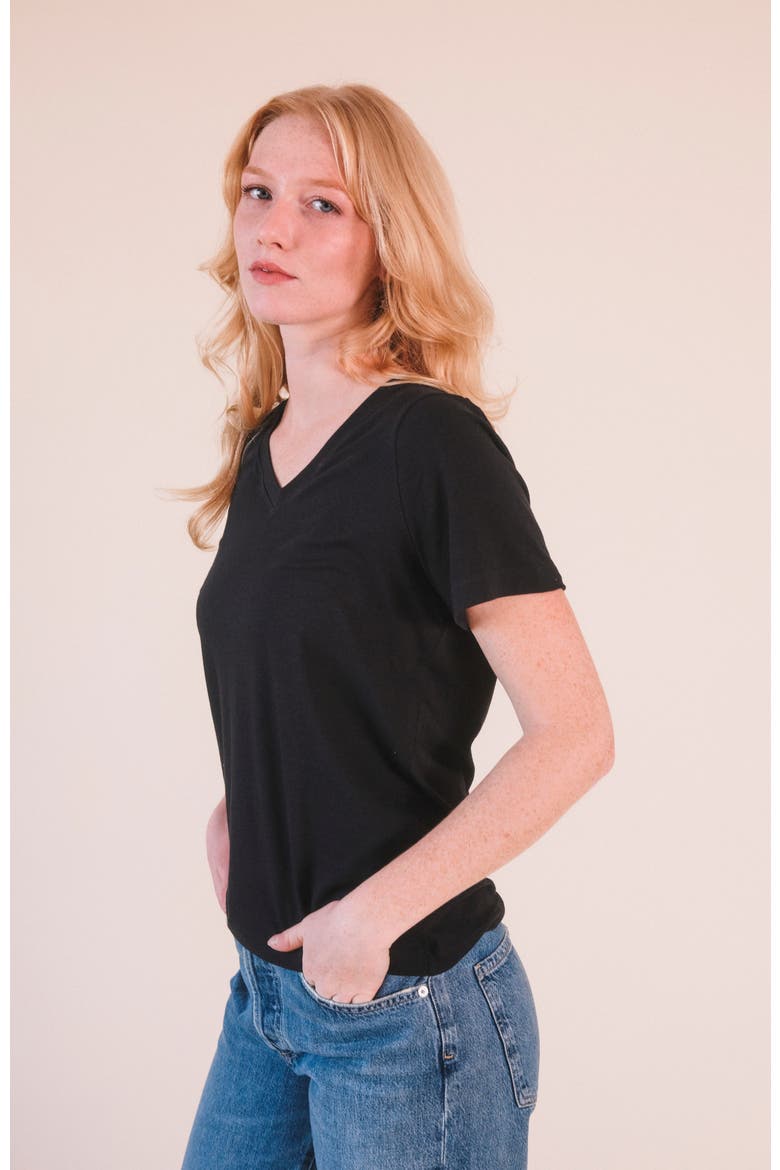 Louise Organic Cotton + Tencel  V-neck Tee, Alternate, color, Black