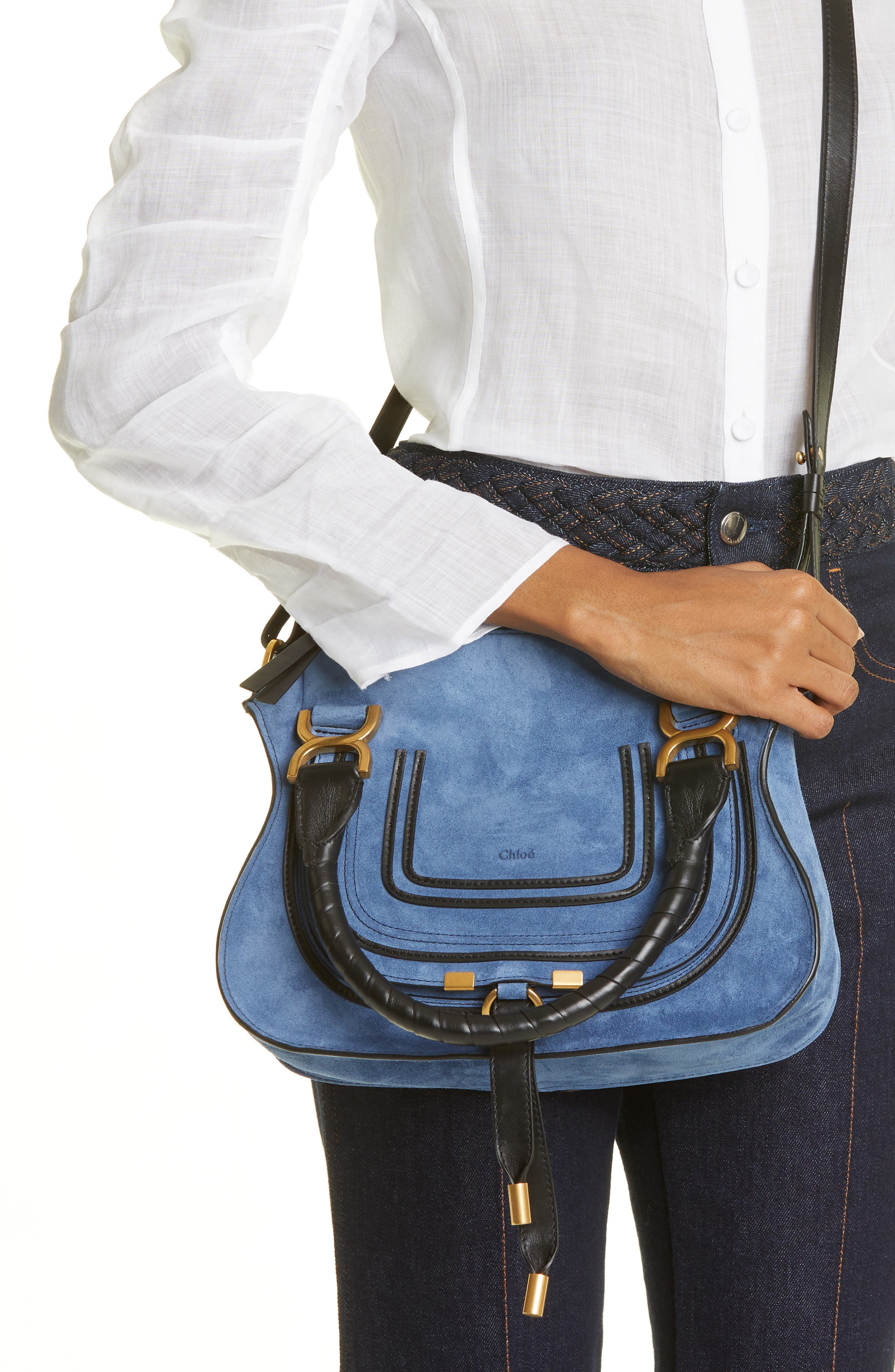 Chloé Small Marcie Bicolor Suede Satchel, Alternate, color, 