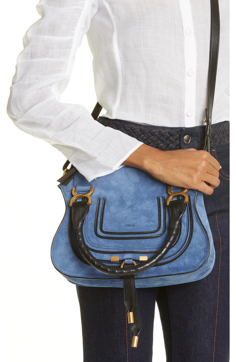 Chloé Small Marcie Bicolor Suede Satchel, Alternate, color,