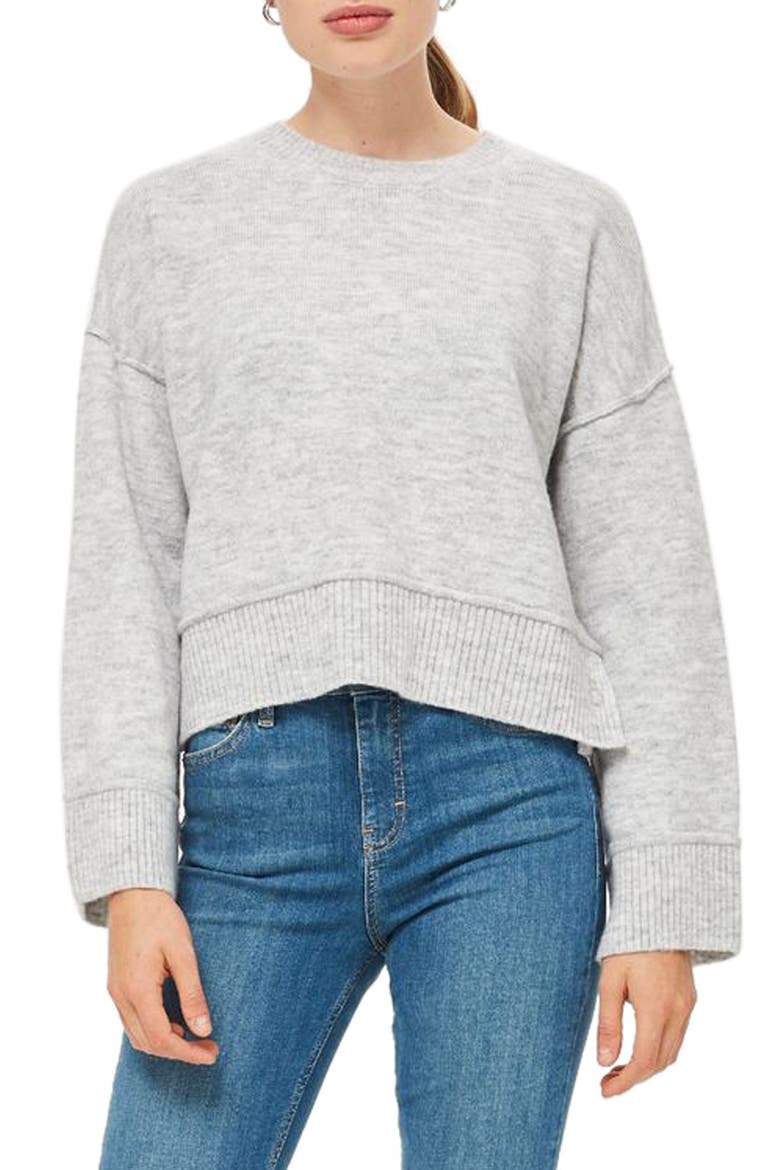 Mo Seam Detail Popper Sweater, Main, color, GREY MARL