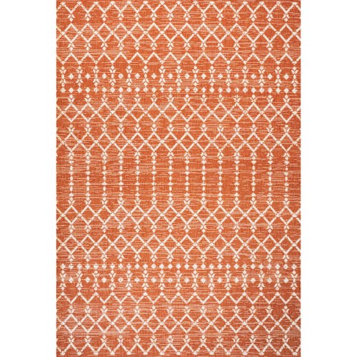 Jonathan Y Ourika Moroccan Geometric Textured Weave Indoor/outdoor Area Rug In Orange/cream