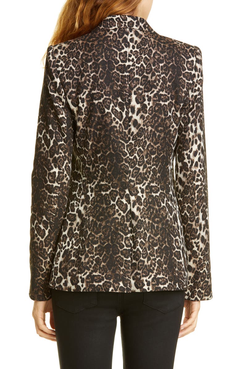 Alice + Olivia Toby Fitted Leopard Print Stretch Cotton Blend Blazer, Alternate, color,