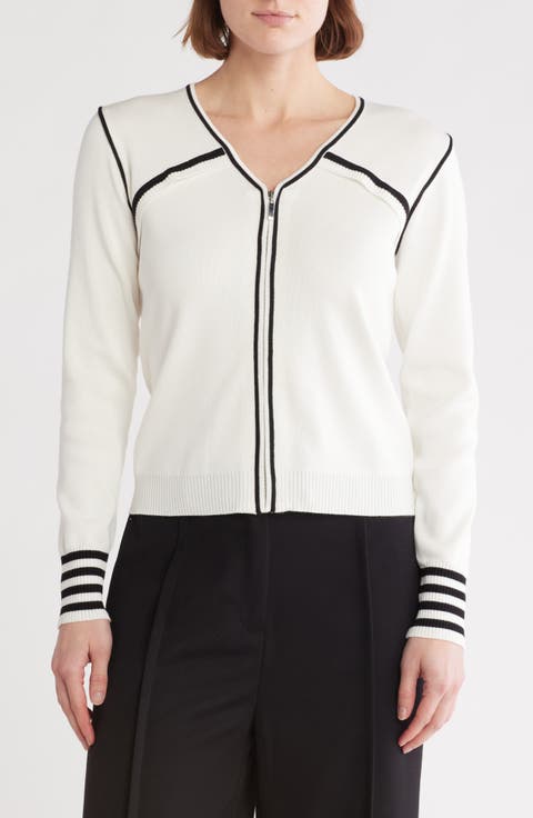 Stripe V-Neck Zip Cardigan