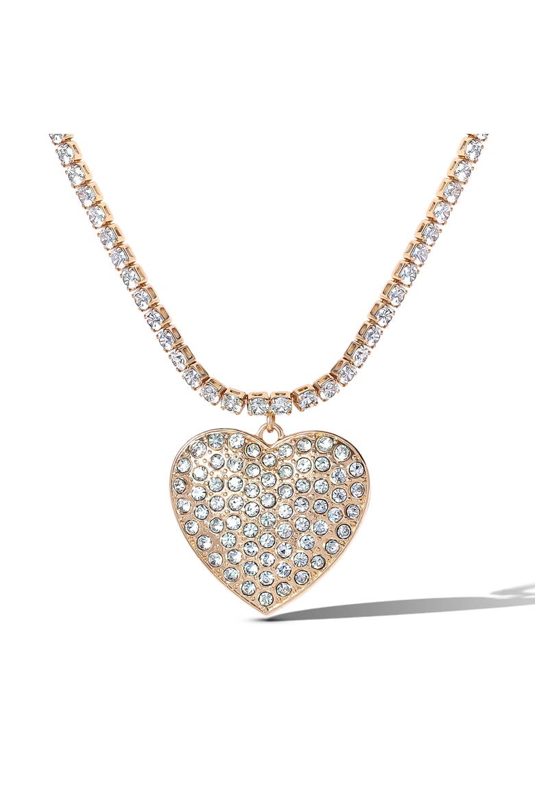 Clear Crystal Heart Necklace, Main, color, Gold