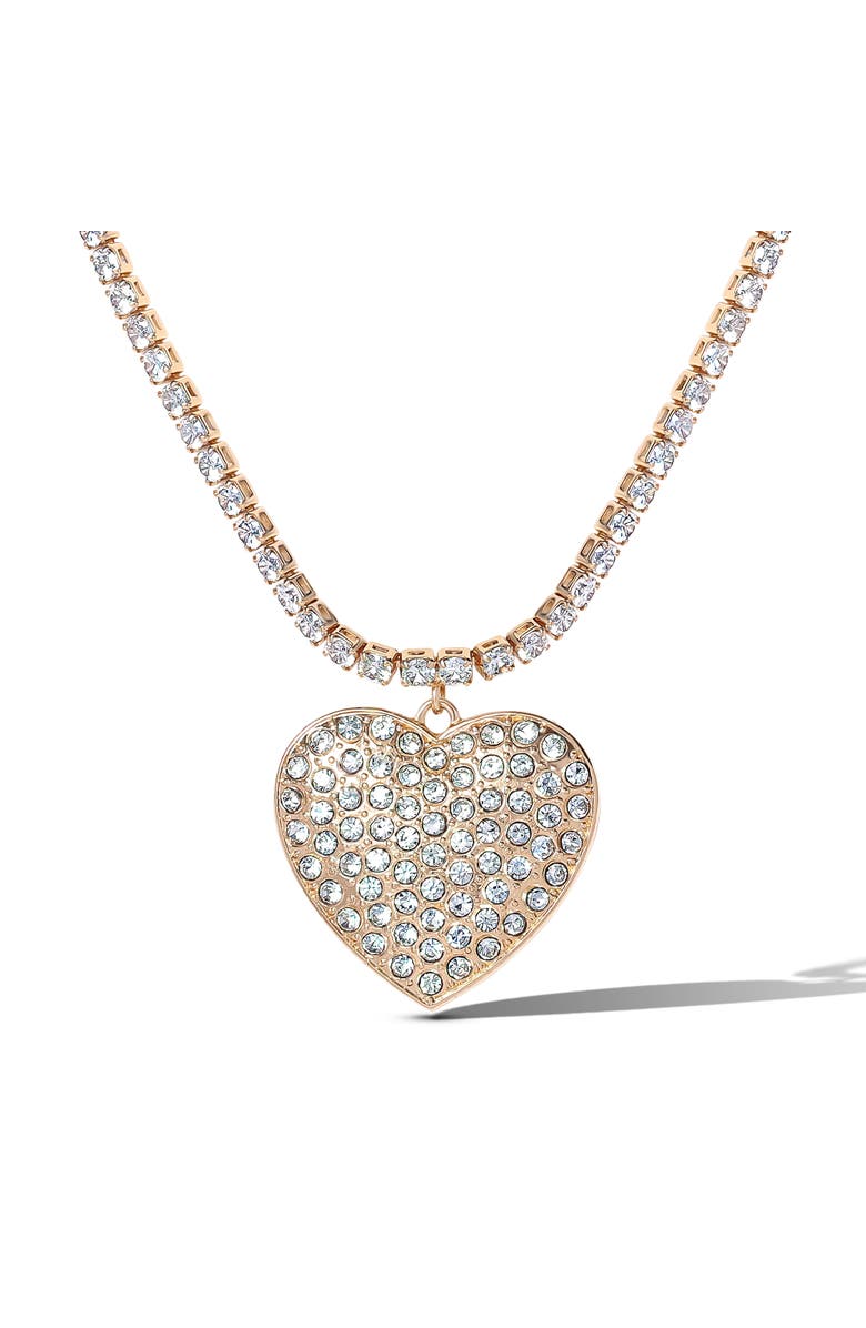 Jessica Simpson Clear Crystal Heart Necklace, Main, color, Gold