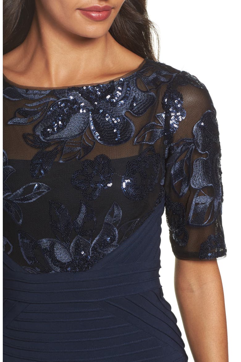 Floral Sequin & Jersey Sheath Dress, Alternate, color, NAVY