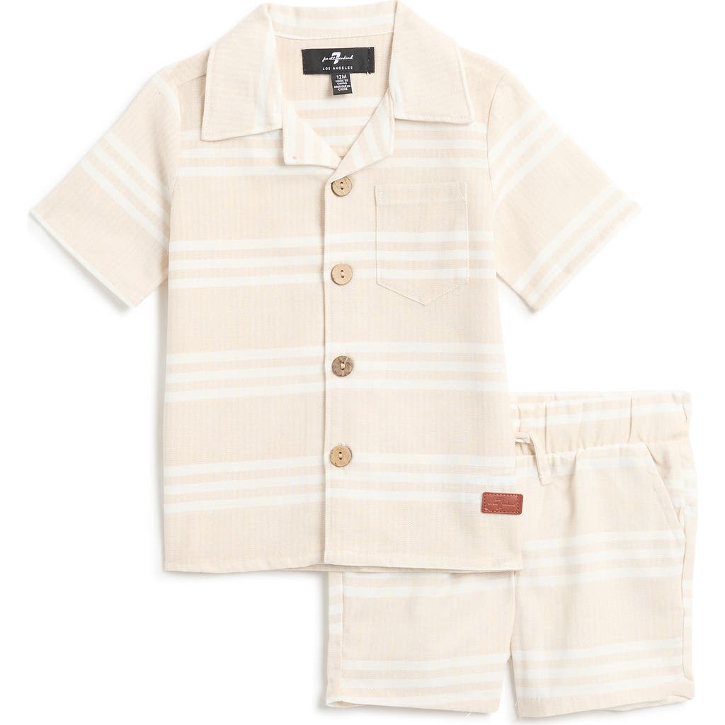 7 FOR ALL MANKIND 7 FOR ALL MANKIND STRIPE COTTON & LINEN CAMP SHIRT & SHORTS SET