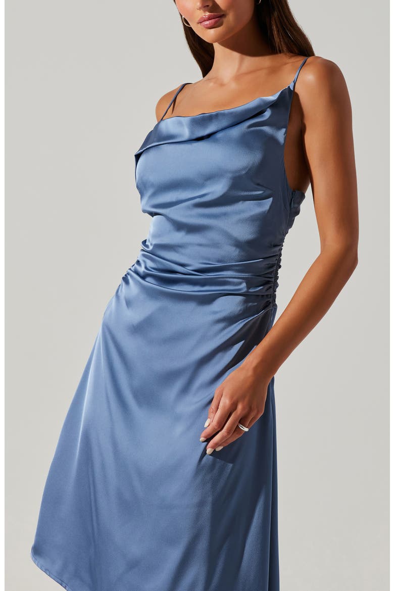 Mirie Asymmetric Satin Dress, Alternate, color, SLATE BLUE