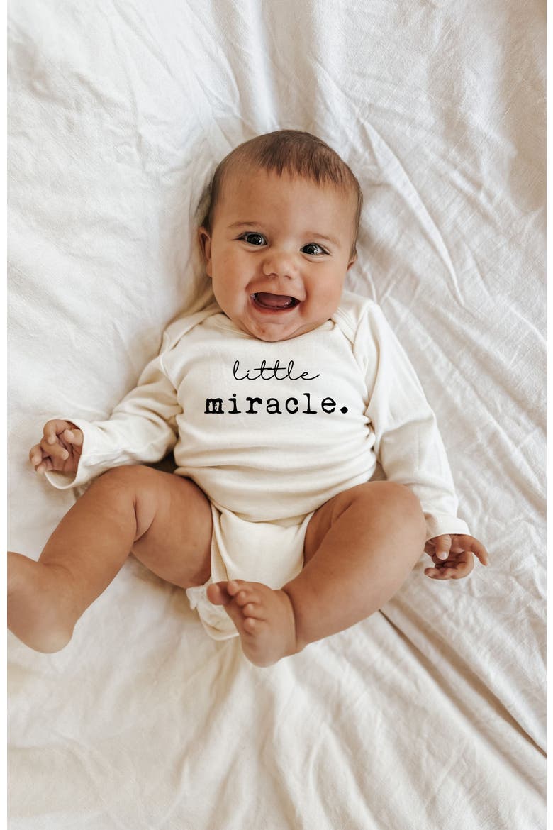 Little Miracle - Organic Baby Bodysuit Long Sleeve, Alternate, color, Natural Black Lettering
