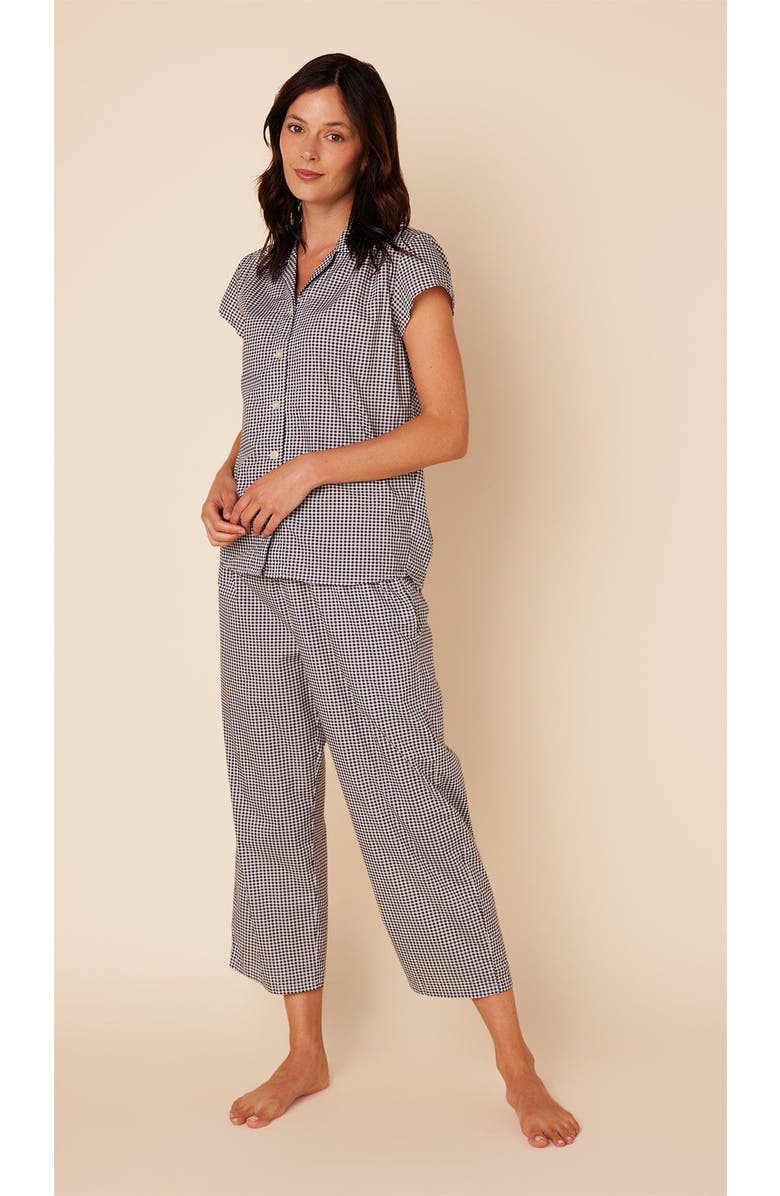 The Cat's Pajamas Luxe Pima Capri Print Set, Main, color, Classic Gingham Navy