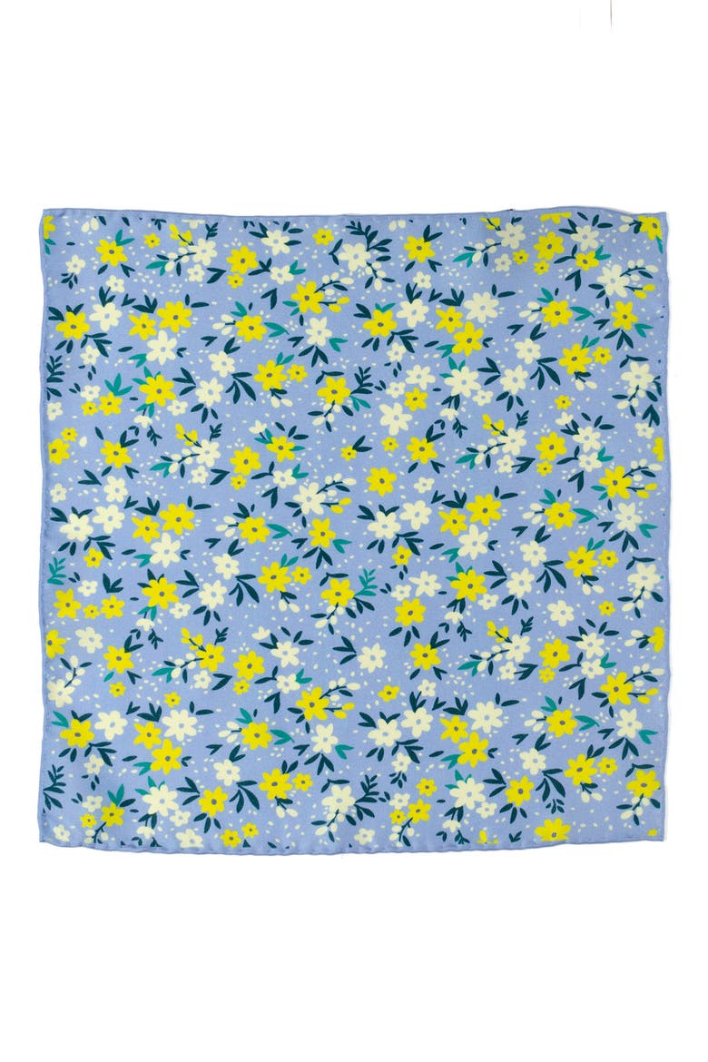 Blue Floral Silk Blend Pocket Square, Alternate, color, BLUE
