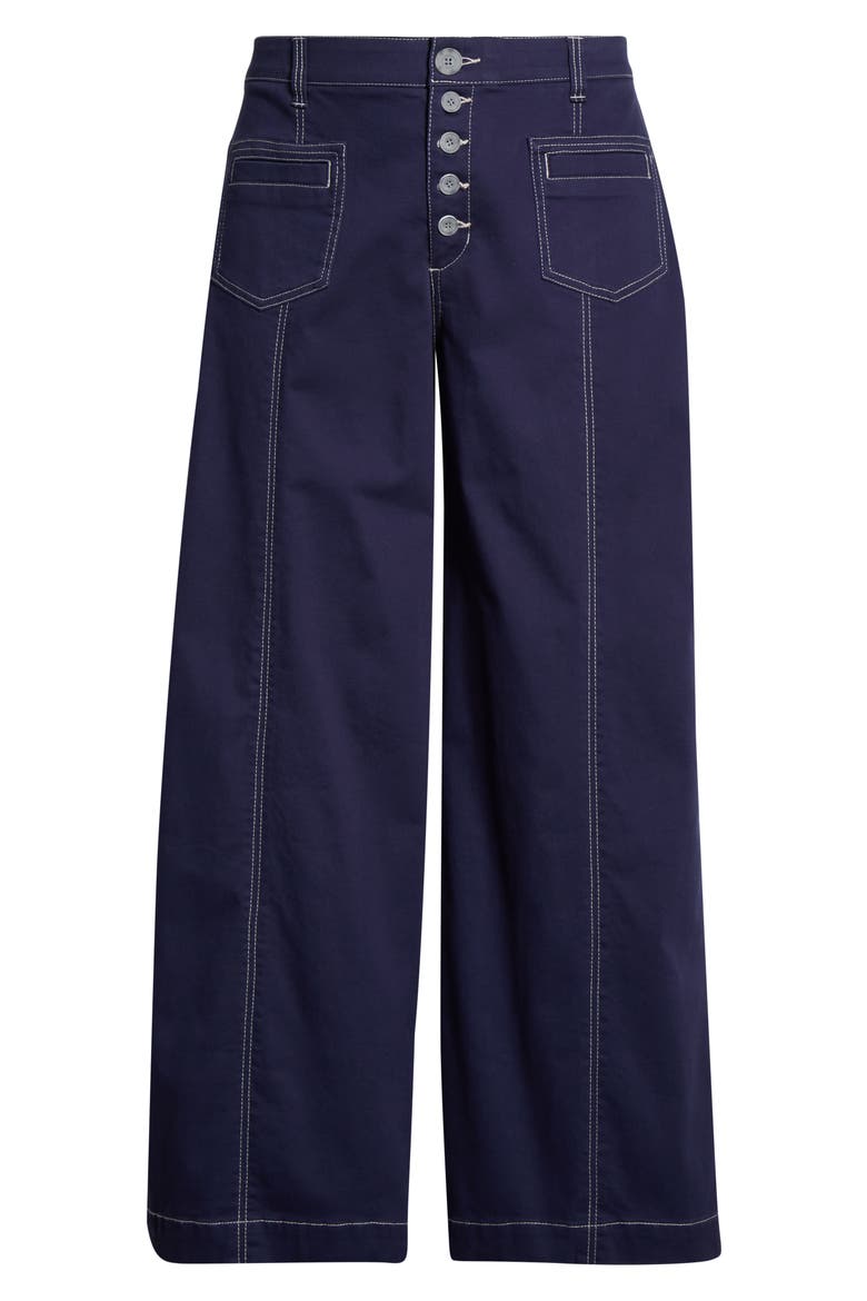 Skyrise Exposed Button Wide Leg Twill Pants, Alternate, color, EVENING BLUE