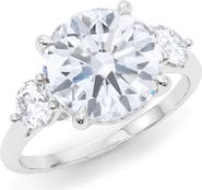 HauteCarat Three Stone Round Cut Lab Created Diamond Ring