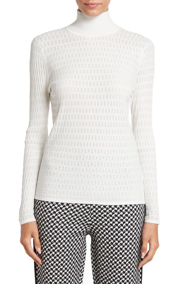St. John Collection Mock Neck Pointelle Knit Top, Main, color, 