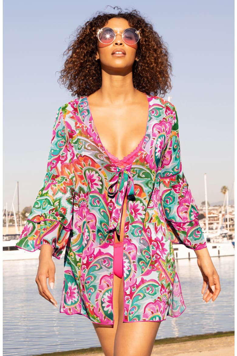 La Vie Chiffon Cover-Up Tunic, Alternate, color, PINK