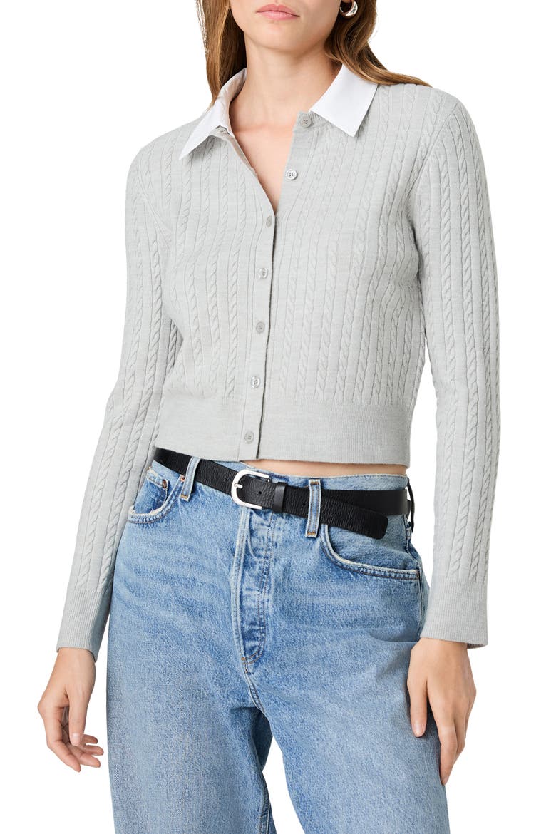Cable Knit Layered Look Cardigan, Main, color, HEATHER GREY