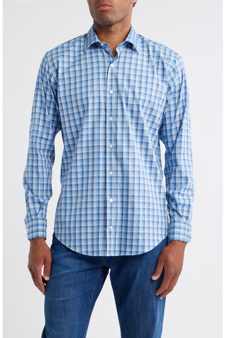 Crown Light Plaid Button-Up Shirt, Main, color, EVENING TIDE