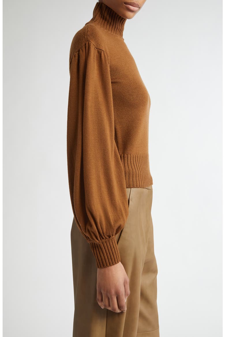 Acume Crop Virgin Wool Turtleneck Sweater, Alternate, color, TOBACCO