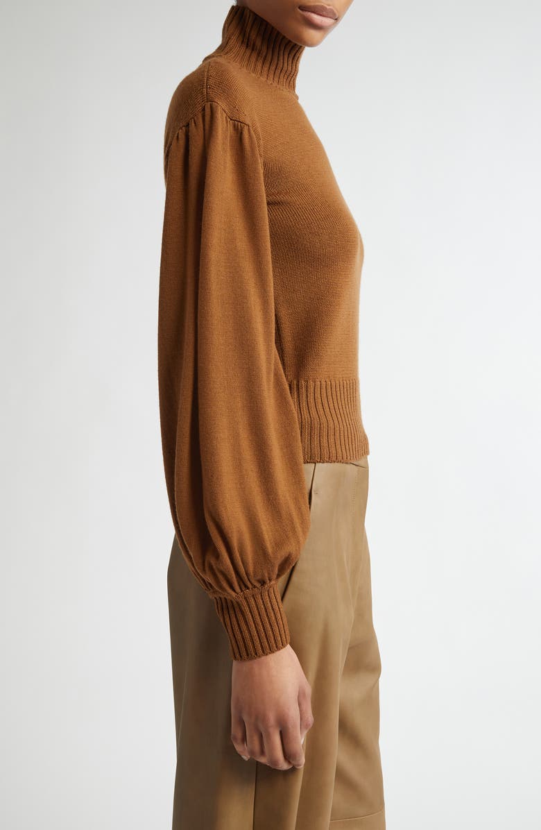 Max Mara Acume Crop Virgin Wool Turtleneck Sweater, Alternate, color,