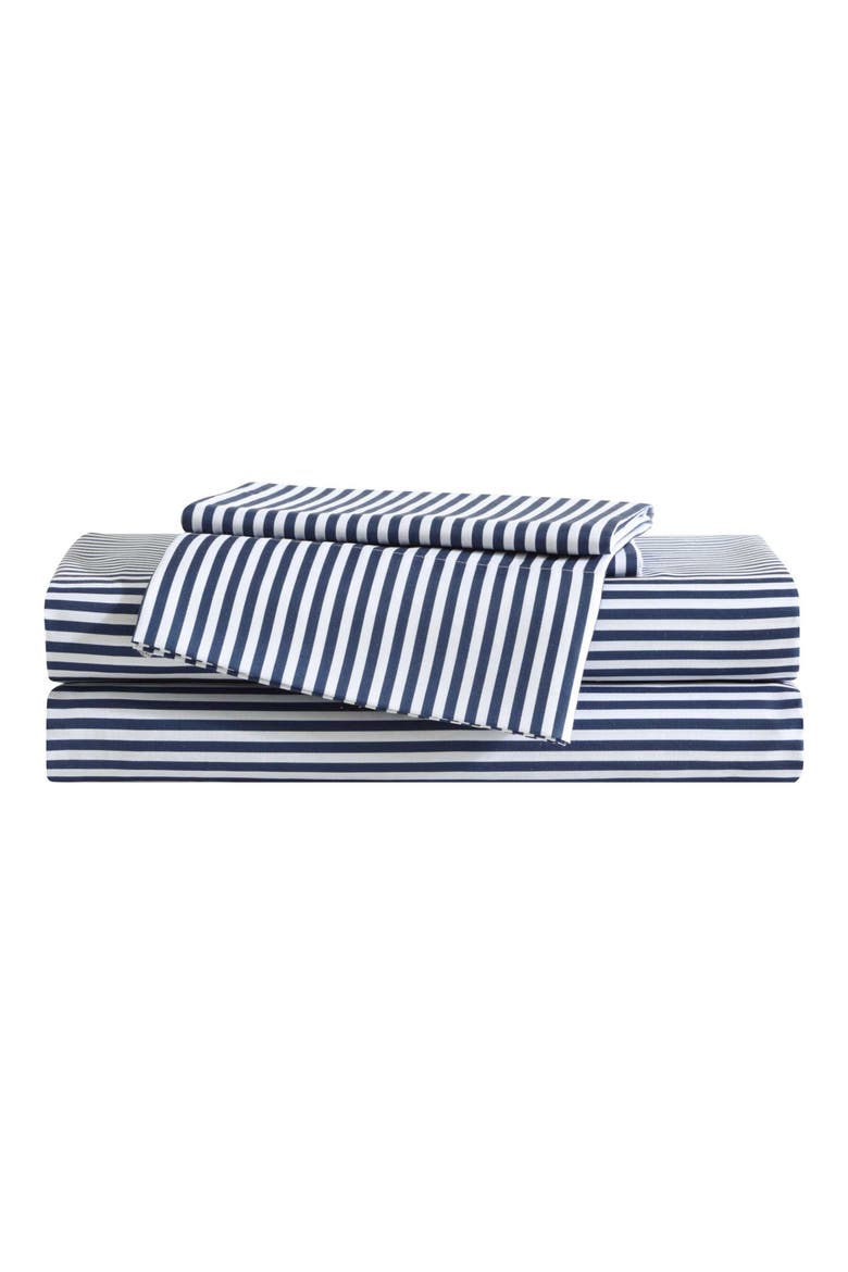 Vivid Stripe Microfiber Sheet Set, Main, color, WHITE/ MOON BLUE