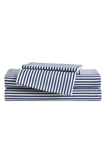 Eddie Bauer Vivid Stripe Microfiber Sheet Set In Blue