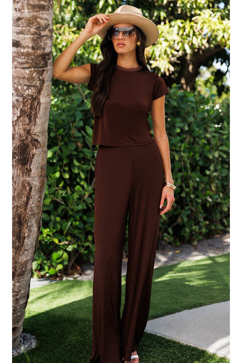 Kelela Sheen Jersey Pants, Alternate, color, Coco