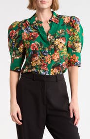 ALICE + OLIVIA Willa Scrunched Sleeve Silk Top