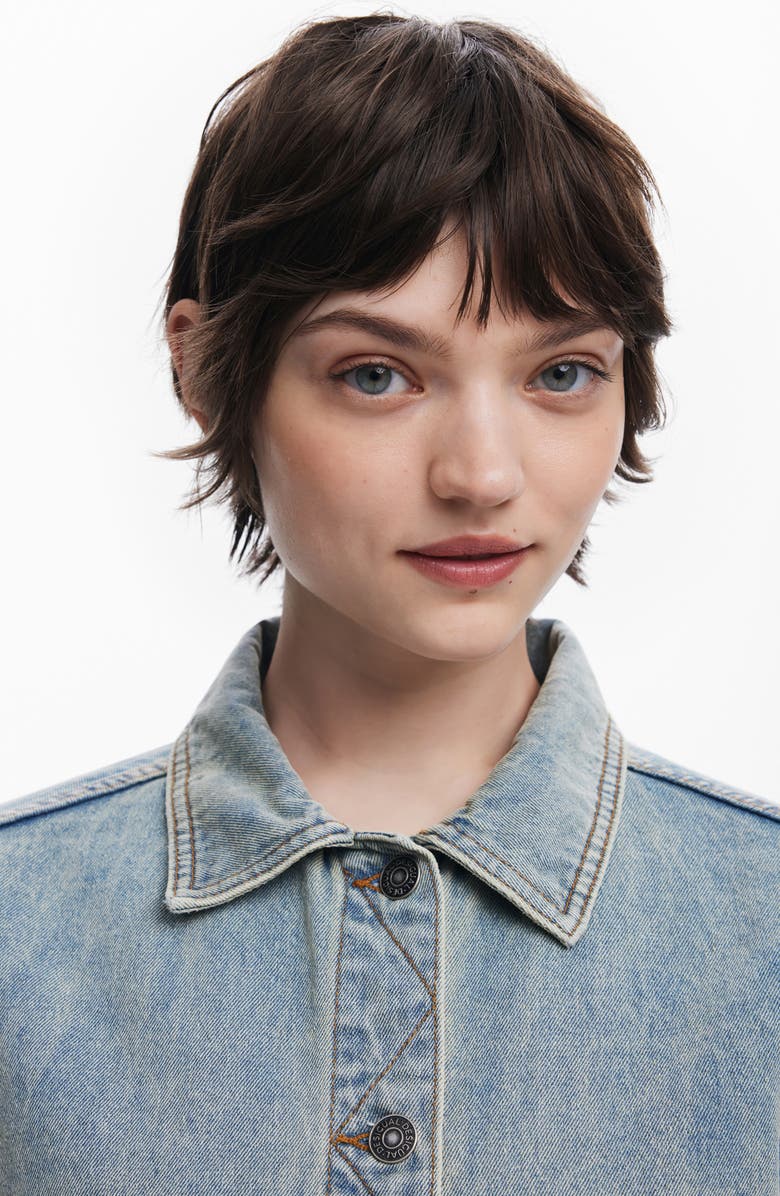 Desigual Floral Embroidery Ombré Denim Jacket, Alternate, color, Light Blue