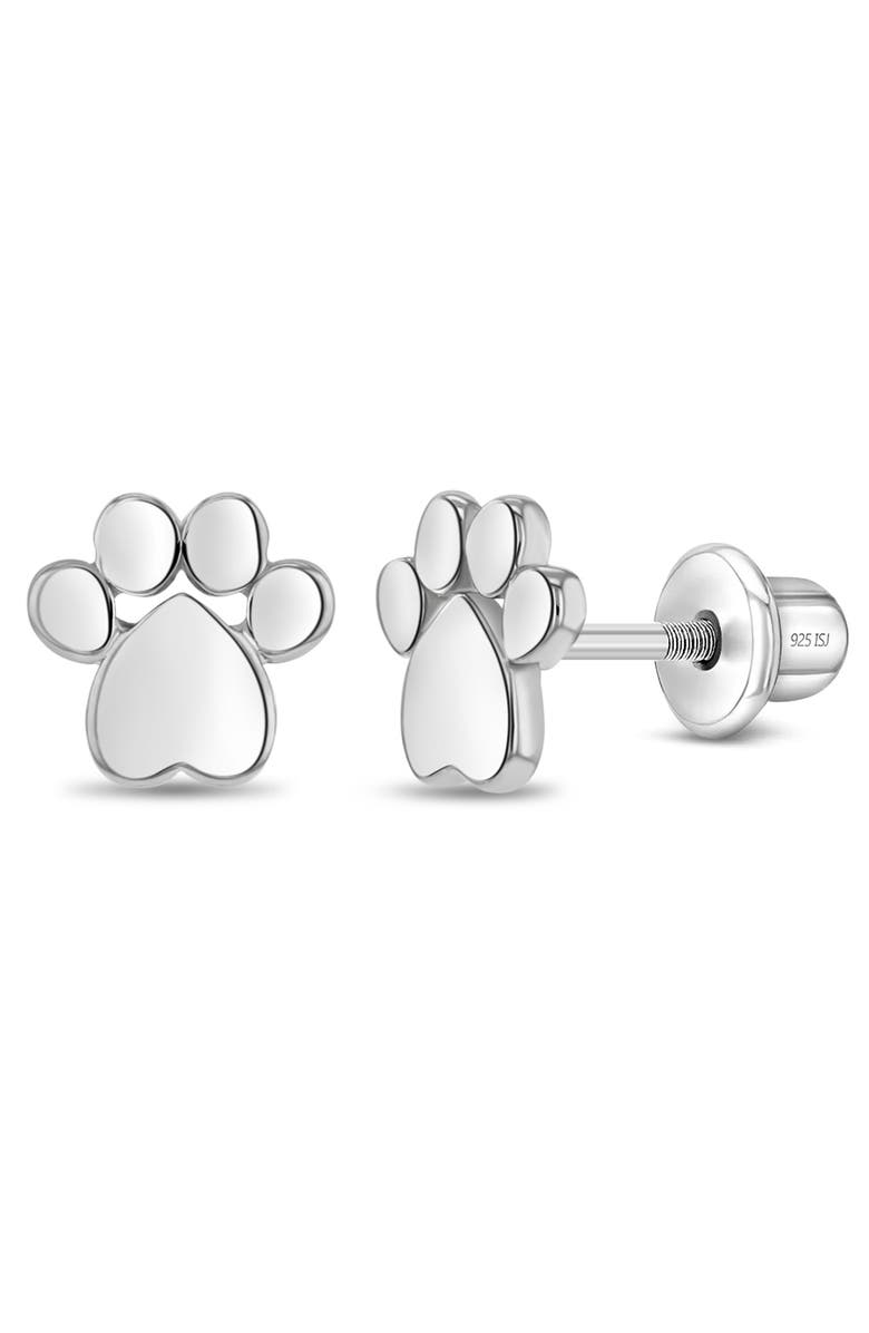 In Season Jewelry My Furry Friend Paw Earrings, Main, color, Silver