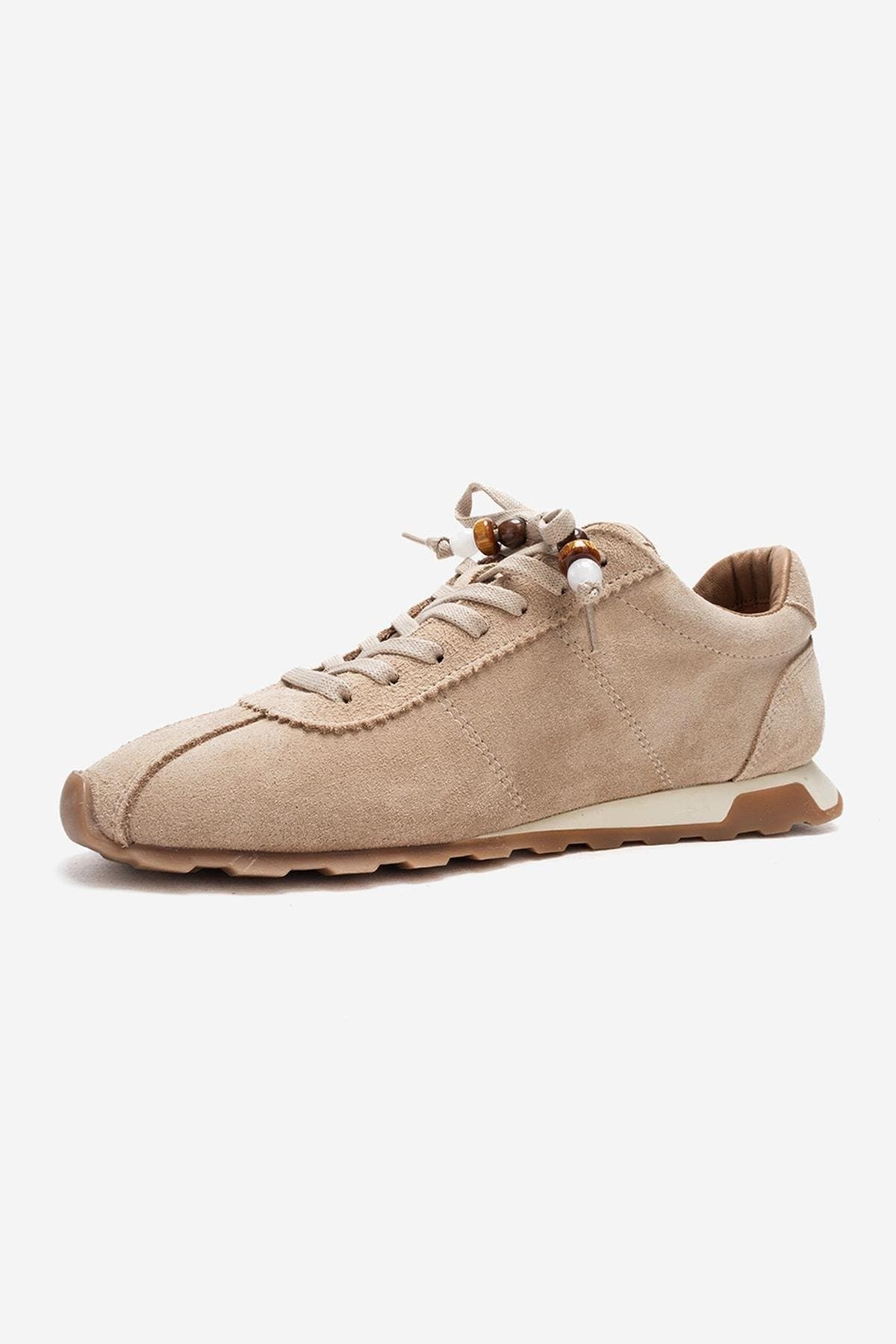 Brea Leather Embellished Sneaker, Alternate, color, Beige Suede