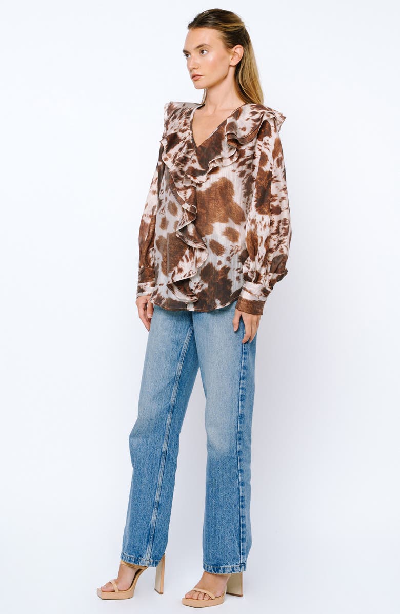 CIEBON Sienna Animal Print Ruffle Top, Alternate, color, Brown Multi