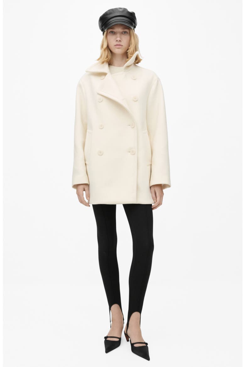 Double Breasted Virgin Wool Blend Coat, Alternate, color, ECRU