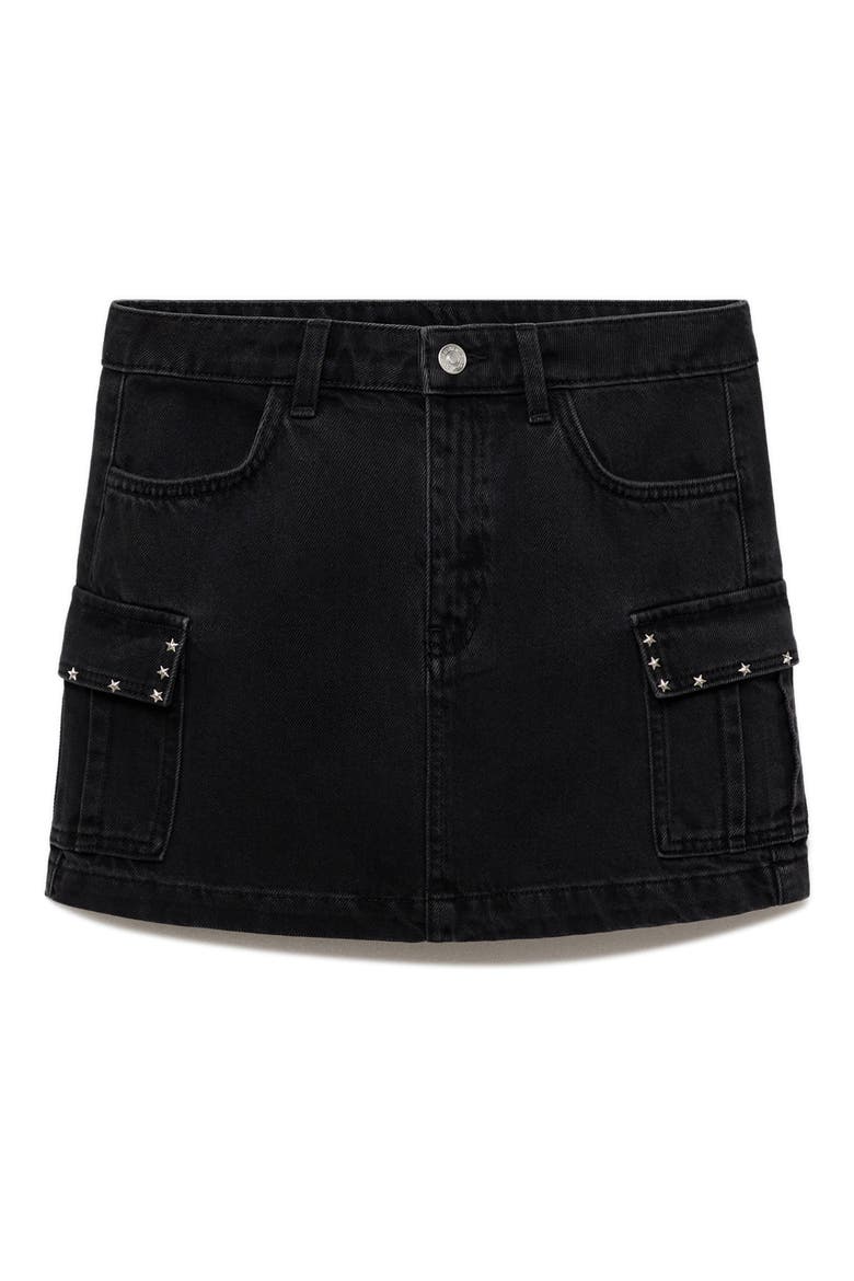 Star Stud Cargo Denim Miniskirt, Main, color, BLACK DENIM