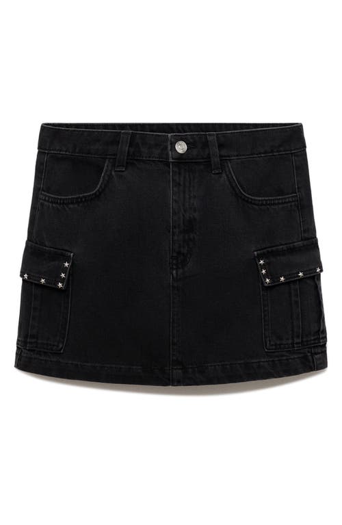 Mango Teen Star Stud Cargo Denim Miniskirt In Black