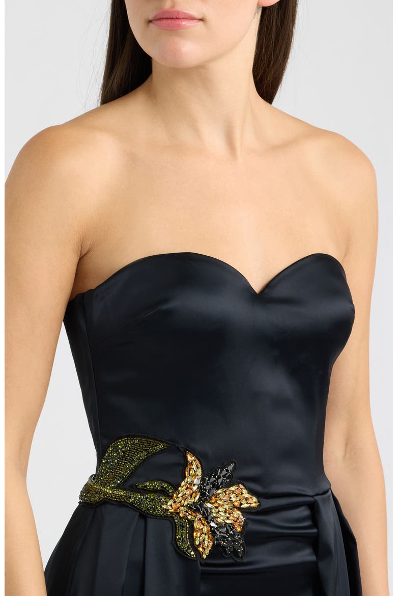 Lucyla Embellished Strapless Gown, Alternate, color, BLACK