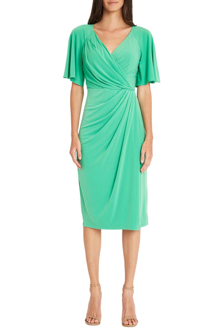 Flutter Sleeve Faux Wrap Dress, Main, color, MING GREEN