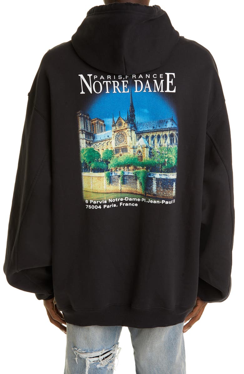 Balenciaga Paris Print Oversize Cotton Hoodie, Alternate, color, 