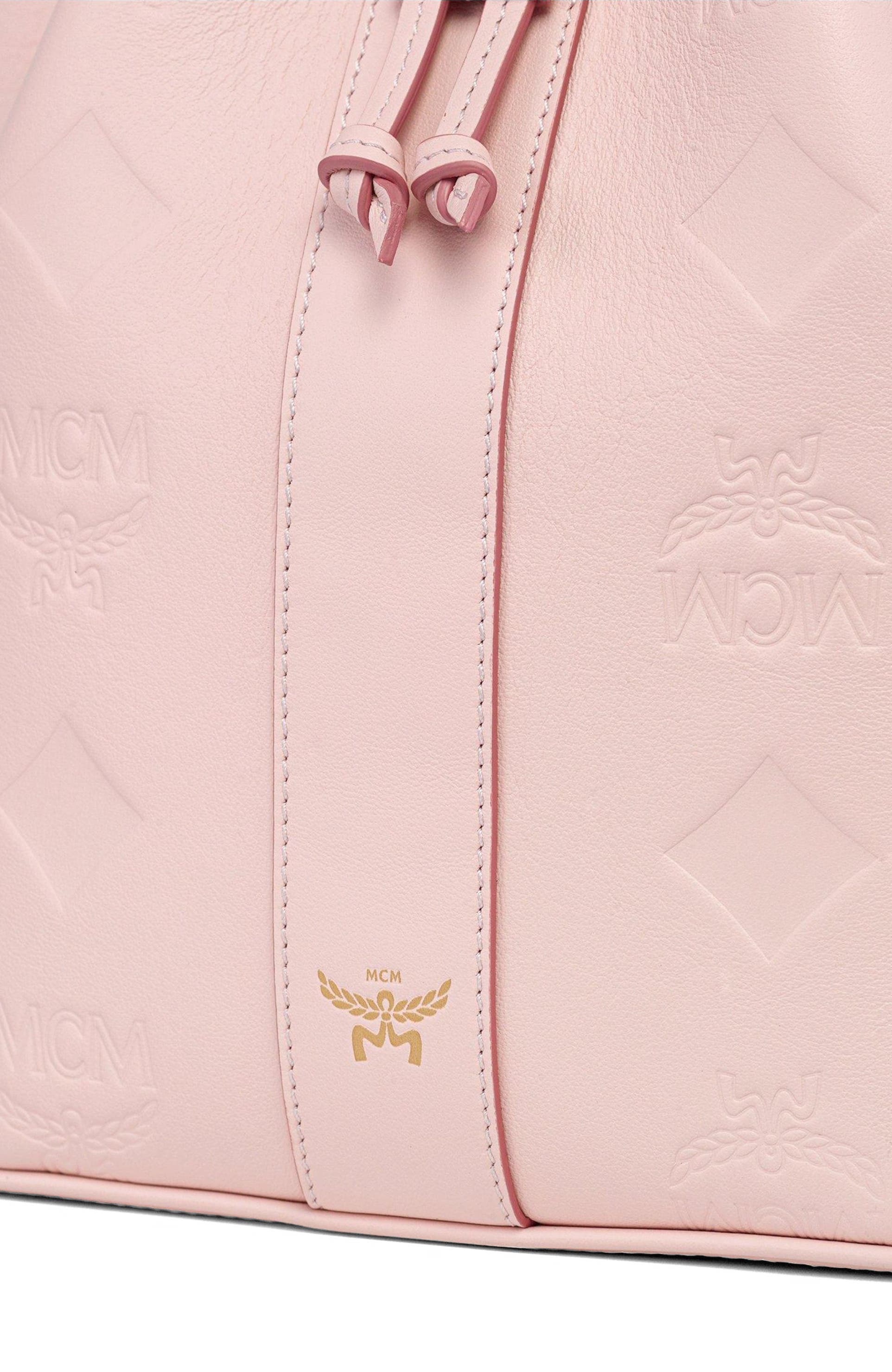 MCM Medium Dessau Drawstring Bag in Maxi Monogram Leather, Alternate, color, Lotus Pink