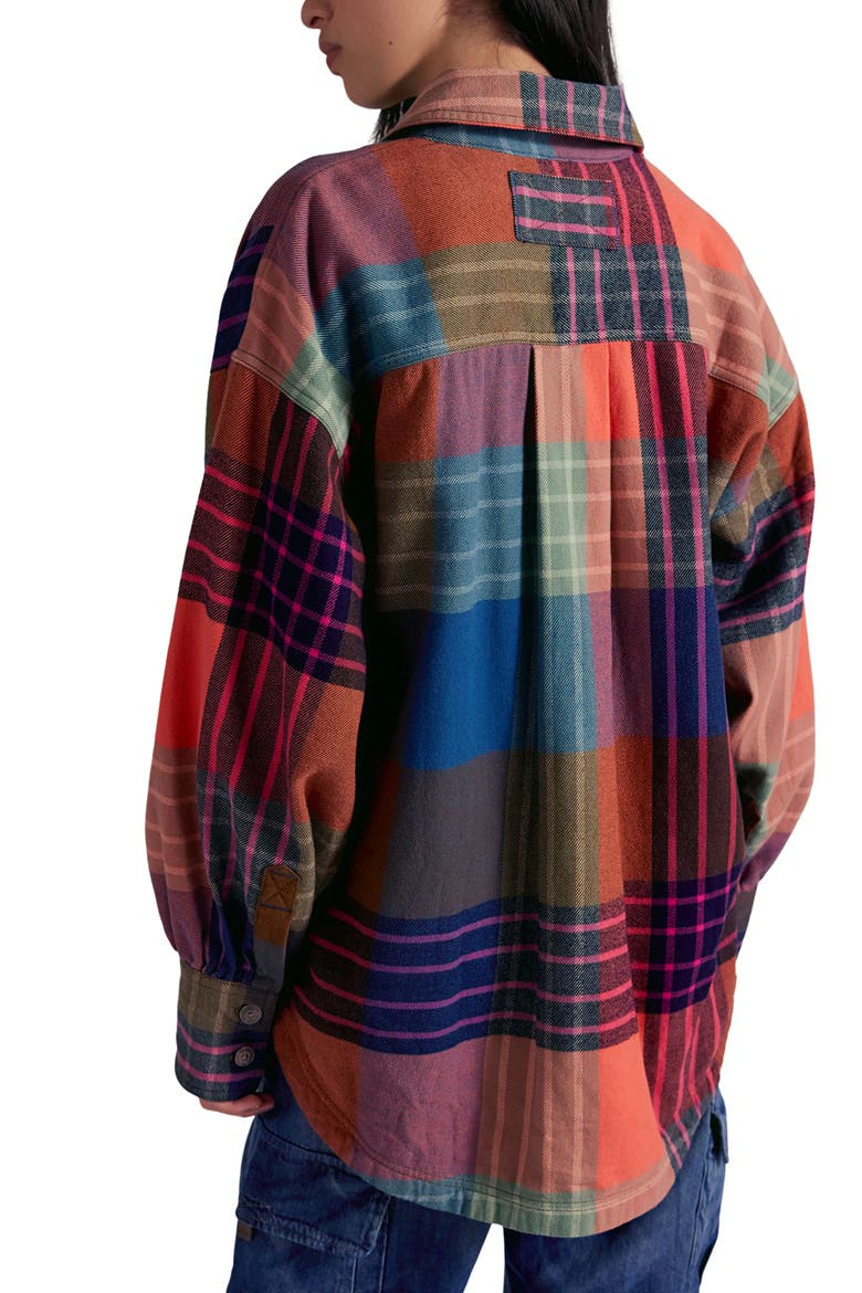Ashley Oversize Plaid Cotton Button-Up Shirt, Alternate, color, GINGER COMBO