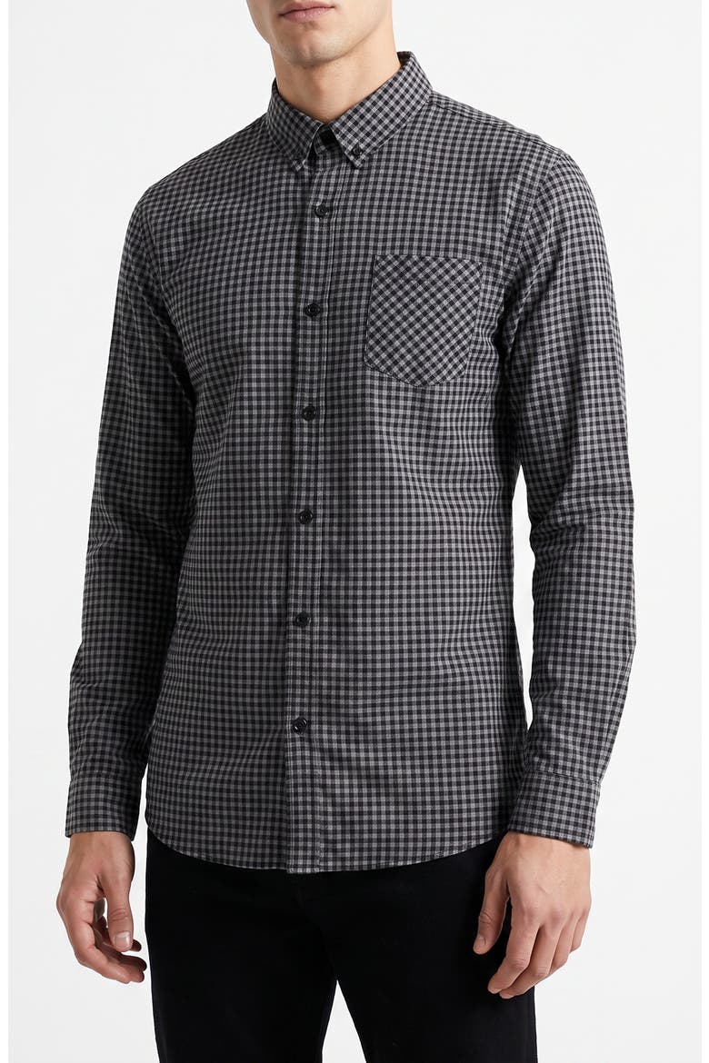 Technical Stretch Gingham Button Down Shirt, Main, color, GREY/ BLACK