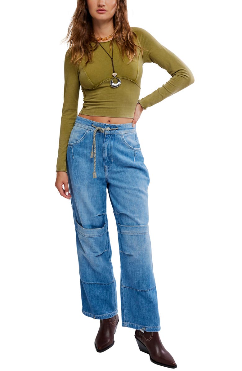 Free People Protagonist Long Sleeve Crop T-Shirt, Alternate, color, Green Moss