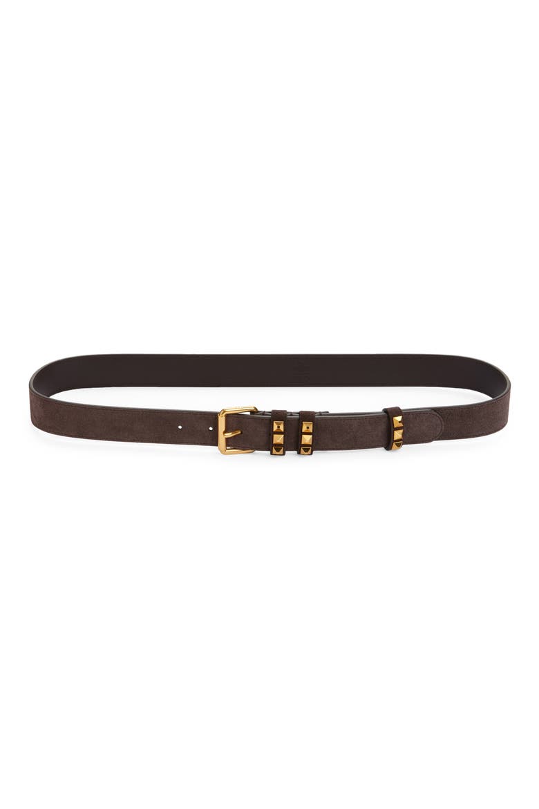 Rockstud Leather Belt, Main, color, BROWN