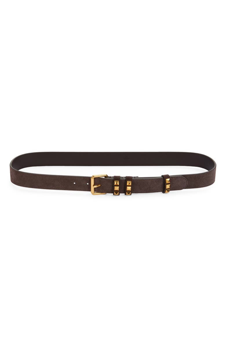 Valentino Garavani Rockstud Leather Belt, Main, color, Brown