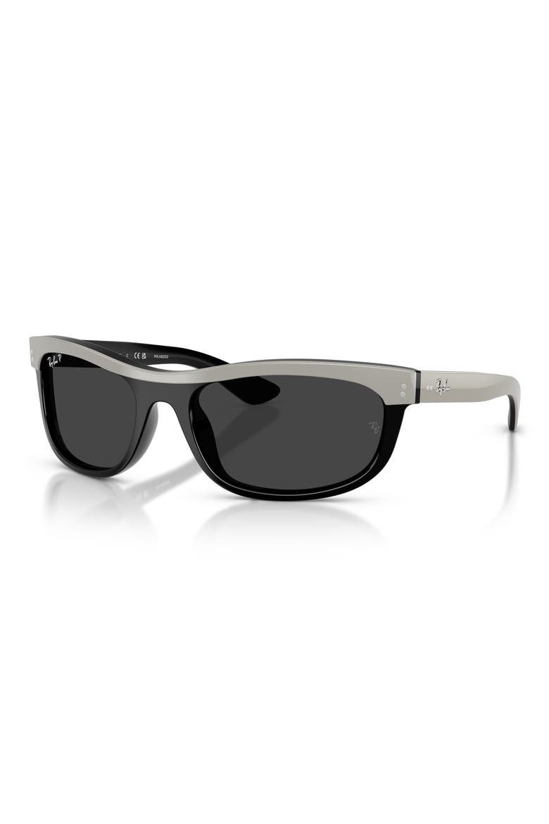 62mm Balorama Polarized Rectangle Sunglasses, Alternate, color, GREY ON BLACK / POLAR BLACK