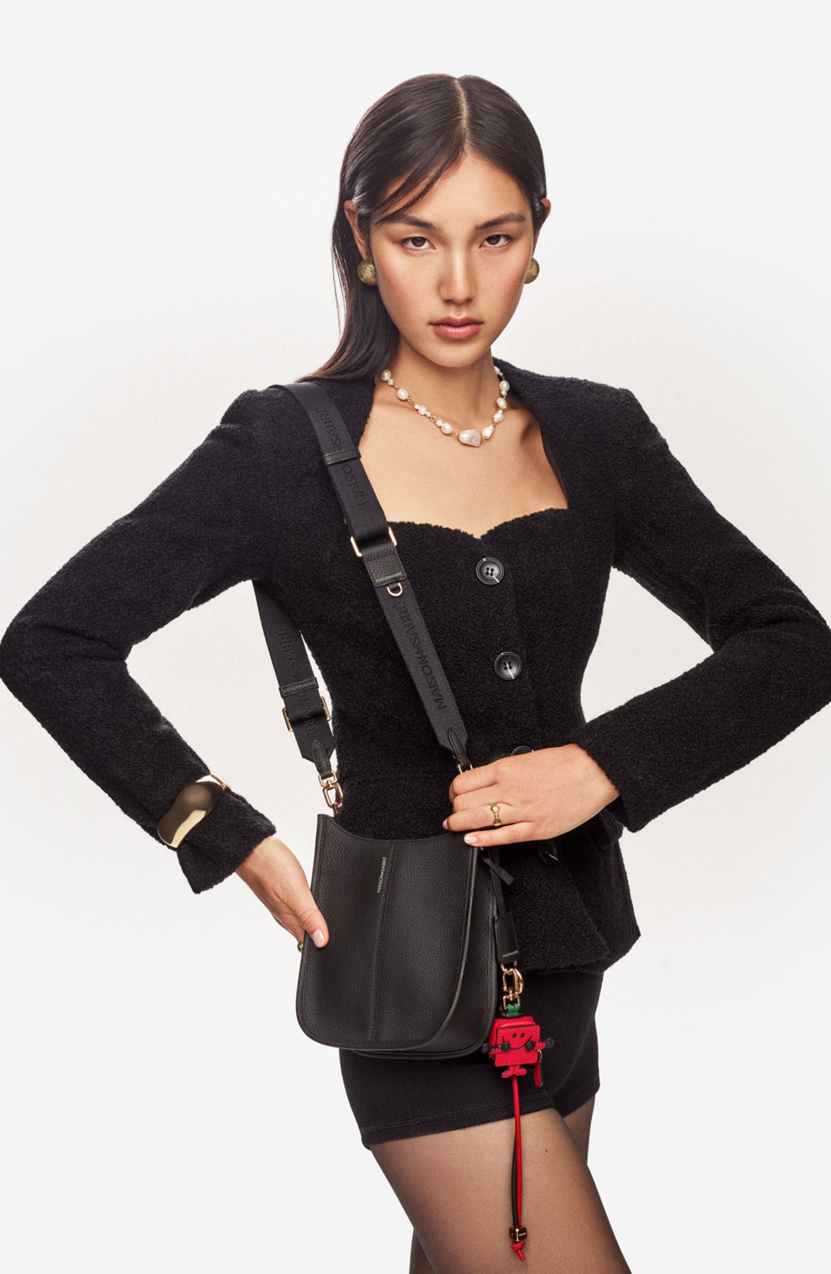 MAISON de SABRÉ Leather Mini Saddle Bag, Alternate, color, Black Caviar