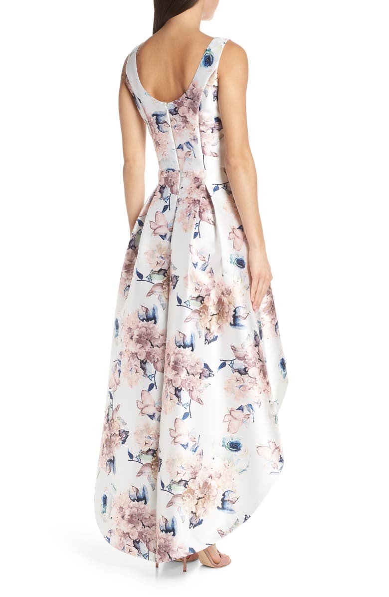 Chi Chi London Winter Floral High/Low Satin Cocktail Dress, Alternate, color, 