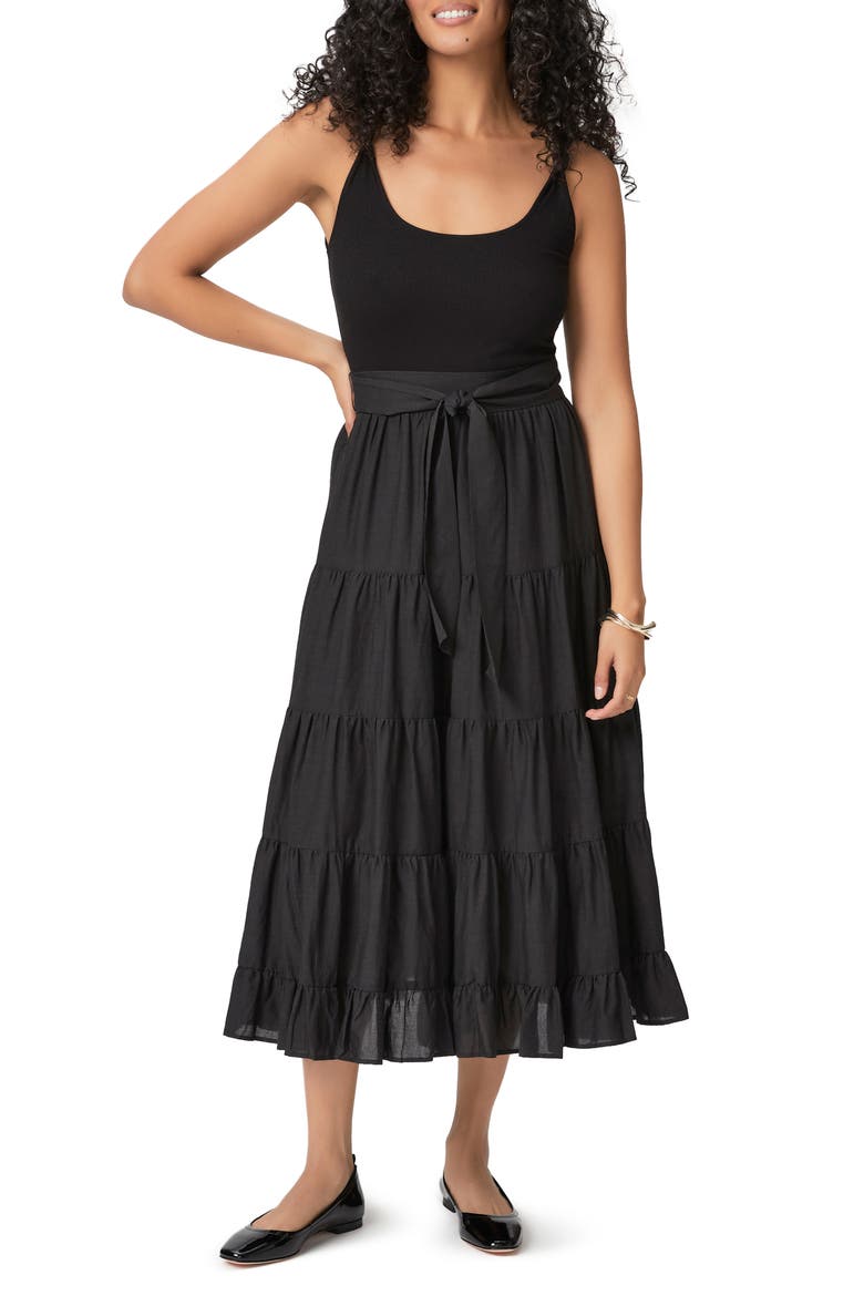 Samosa Tie Waist Sleeveless Tiered Maxi Dress, Main, color, BLACK