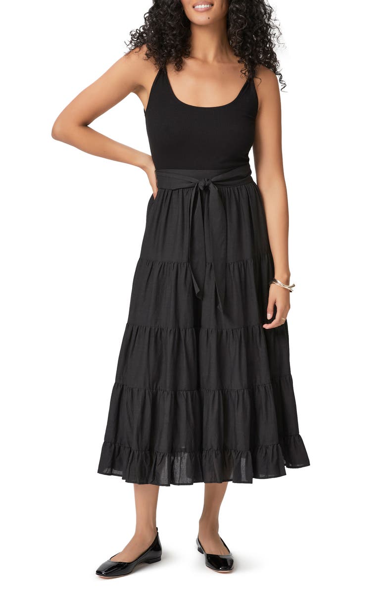 PAIGE Samosa Tie Waist Sleeveless Tiered Maxi Dress, Main, color, 